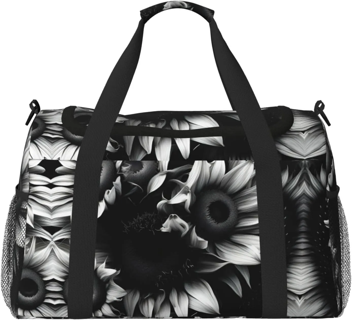 black and white sunflowers print Weekender Overnight Carry On Bag Gym Luggage Bag Duffel Bag for Travel Women