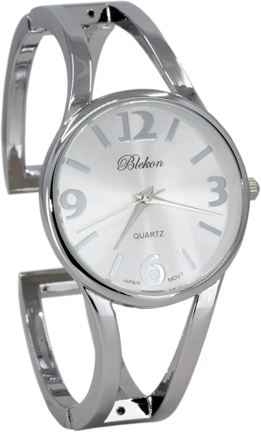 Blekon Collections Women's Elegant Analog Quartz Watch - 33mm Case, Casual Metal Cuff Bangle Design, Adjustable Fit for 7-8 Inch Wrist Size