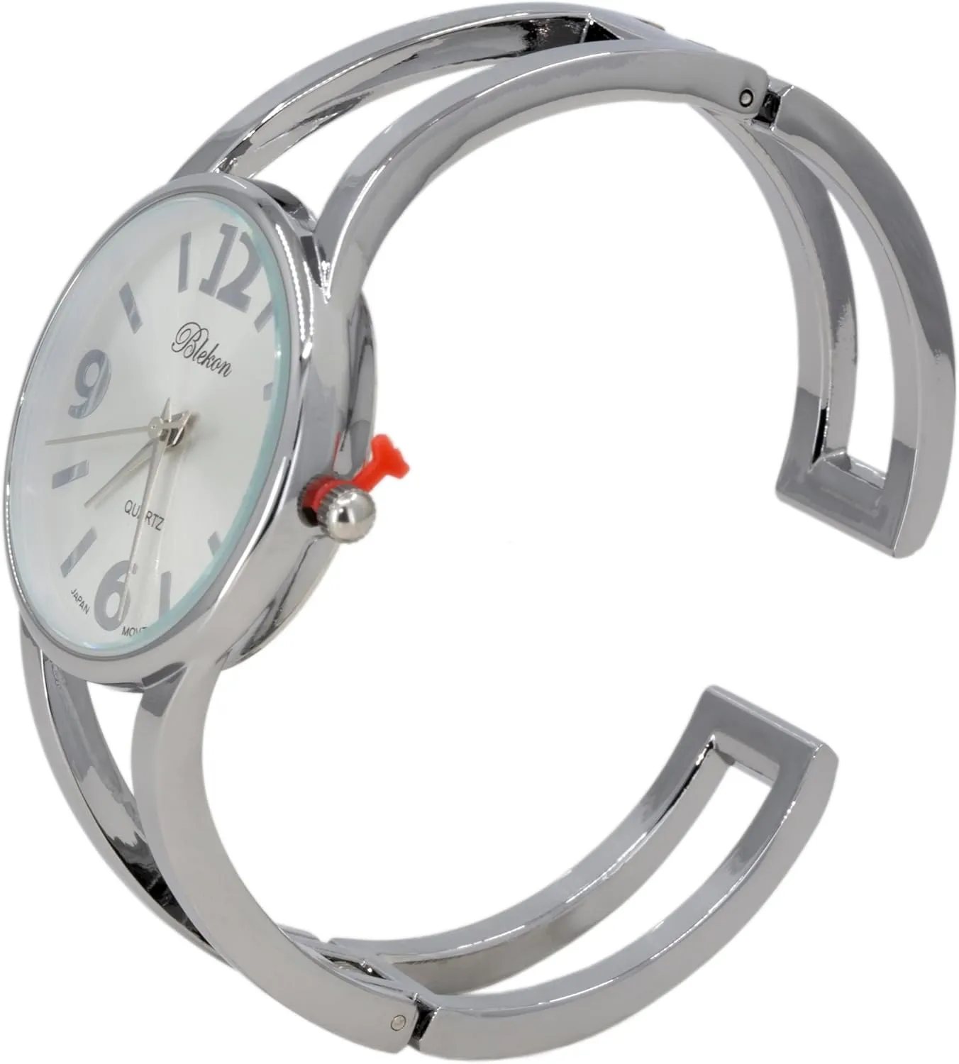 Blekon Collections Women's Elegant Analog Quartz Watch - 33mm Case, Casual Metal Cuff Bangle Design, Adjustable Fit for 7-8 Inch Wrist Size
