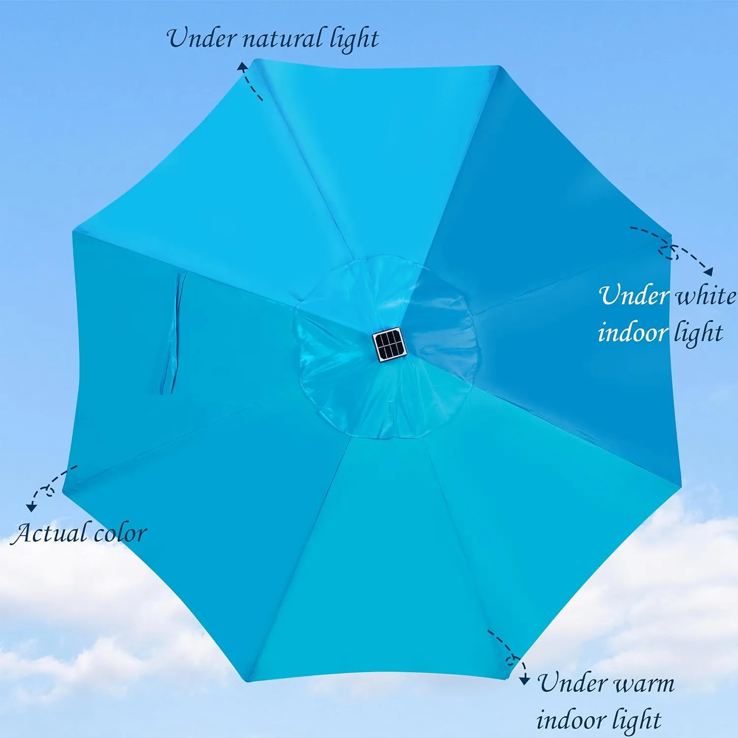 Blissun 9 ft Solar Umbrella, 32 LED Lighted Patio Umbrella, Table Market Umbrella, Outdoor Umbrella for Garden, Deck, Backyard, Pool and Beach (Light Blue)