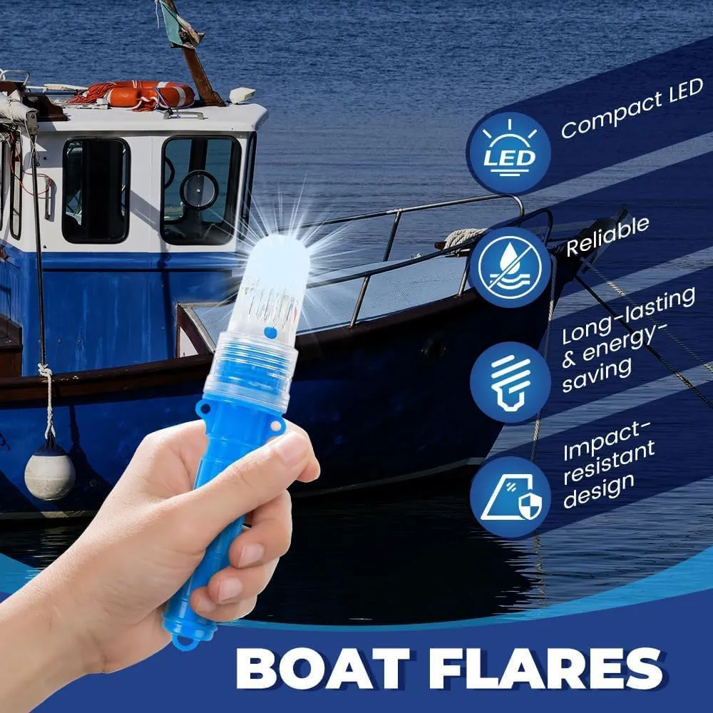 Boat Flares, Electronic Boat Distress Flare, Boats Flare Coast Guard Approved Marine, Emergency Safety Kit for Boating, Waterproof Emergency Signals for Fishing Nets, Buoys & Boats (3pcs,Blue)