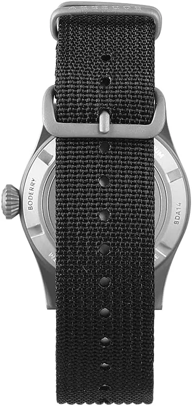 BODERRY Men's Watch Titanium Automatic Field Watch 38mm Military Watch Day Date Function 100M Waterproof with Nylon Strap Japanese NH35 Mechanical Movement & Screw Down Crown—LANDMASTER