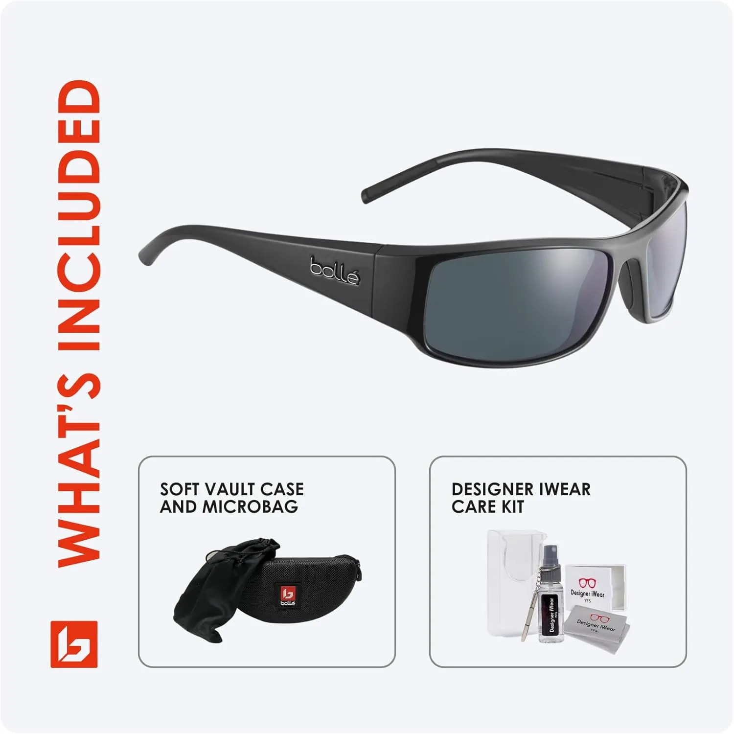 bollé King 63MM Wrap Around Sunglasses for Men for Women   BUNDLE With Designer iWear Complimentary Eyewear Kit