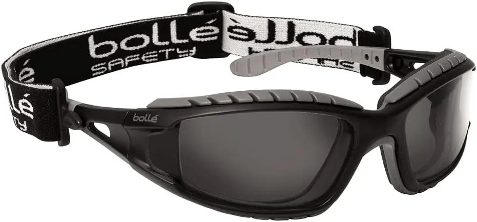 Bollé Safety 253-TR-40086 Tracker Safety Eyewear with Black/Gray Polycarbonate   TPE Full Frame and Smoke Lens Black/Gray/Smoke