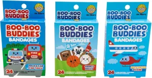 Boo Boo Buddies 3-Pack Bundle: Police Car & Fire Truck, Sports Balls, Plane & Helicopter Shape Bandages – Fun, Waterproof, Latex-Free Bandages for Kids' First Aid Kits, Stocking Stuffers & Birthdays