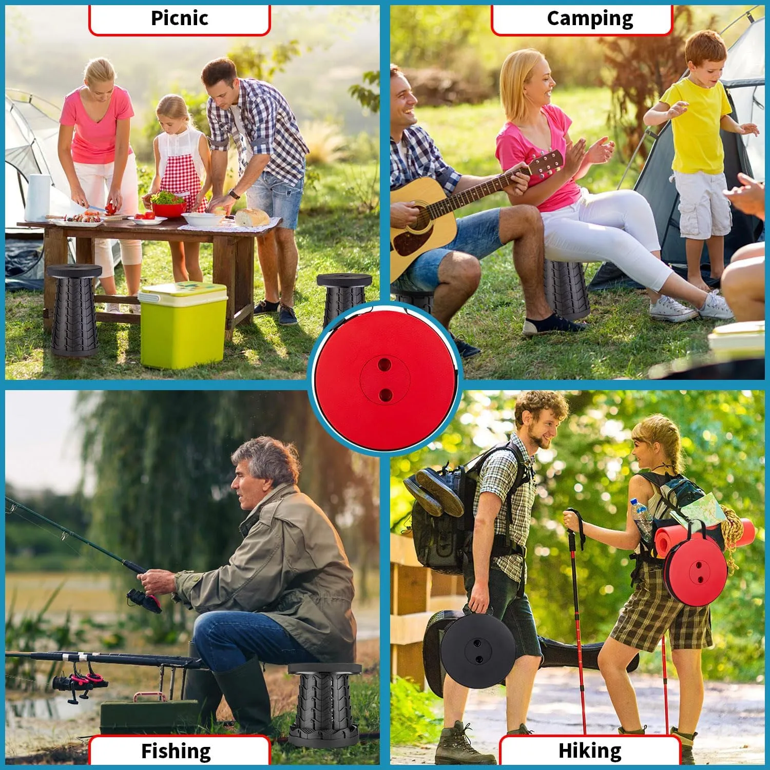 Boreeman 2-Pack Collapsible Stool, Lightweight Yet More Sturdy with Load Capacity 400lbs, Upgraded Portable Stool for Camping Fishing Hiking BBQ