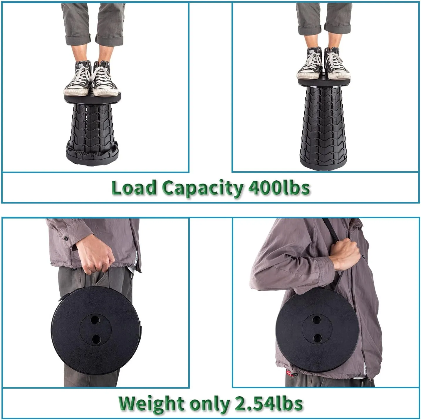 Boreeman 2-Pack Collapsible Stool, Lightweight Yet More Sturdy with Load Capacity 400lbs, Upgraded Portable Stool for Camping Fishing Hiking BBQ