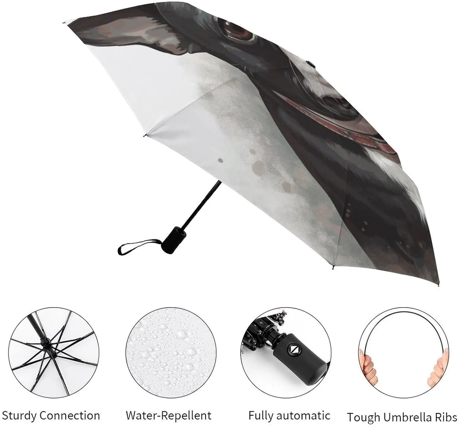 Boston Terrier Umbrellas for Rain Portable Travel Umbrellas Lightweight Automatic Windproof Folding Umbrella Compact Outdoor Beach Umbrella for Women, Men