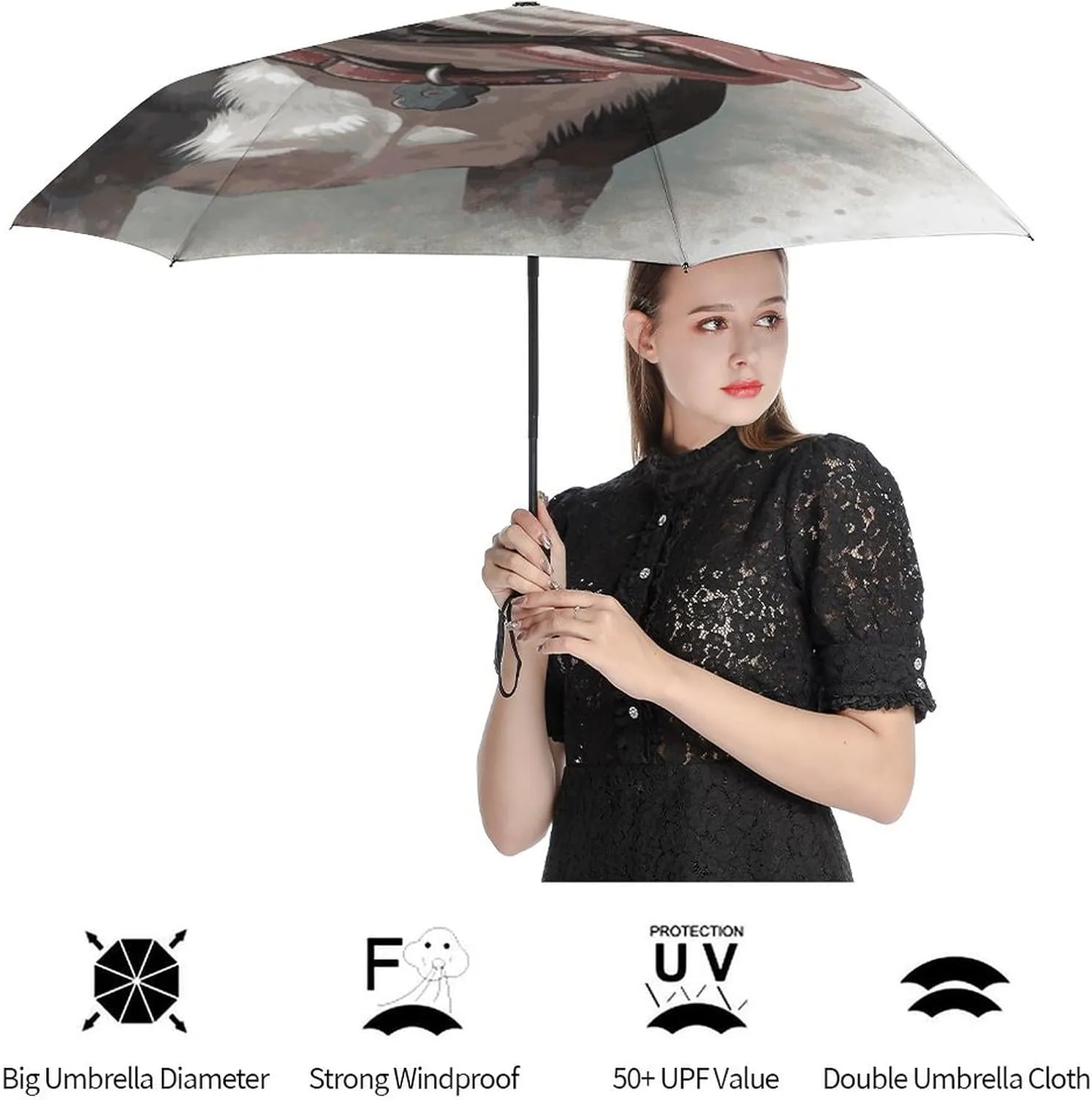 Boston Terrier Umbrellas for Rain Portable Travel Umbrellas Lightweight Automatic Windproof Folding Umbrella Compact Outdoor Beach Umbrella for Women, Men