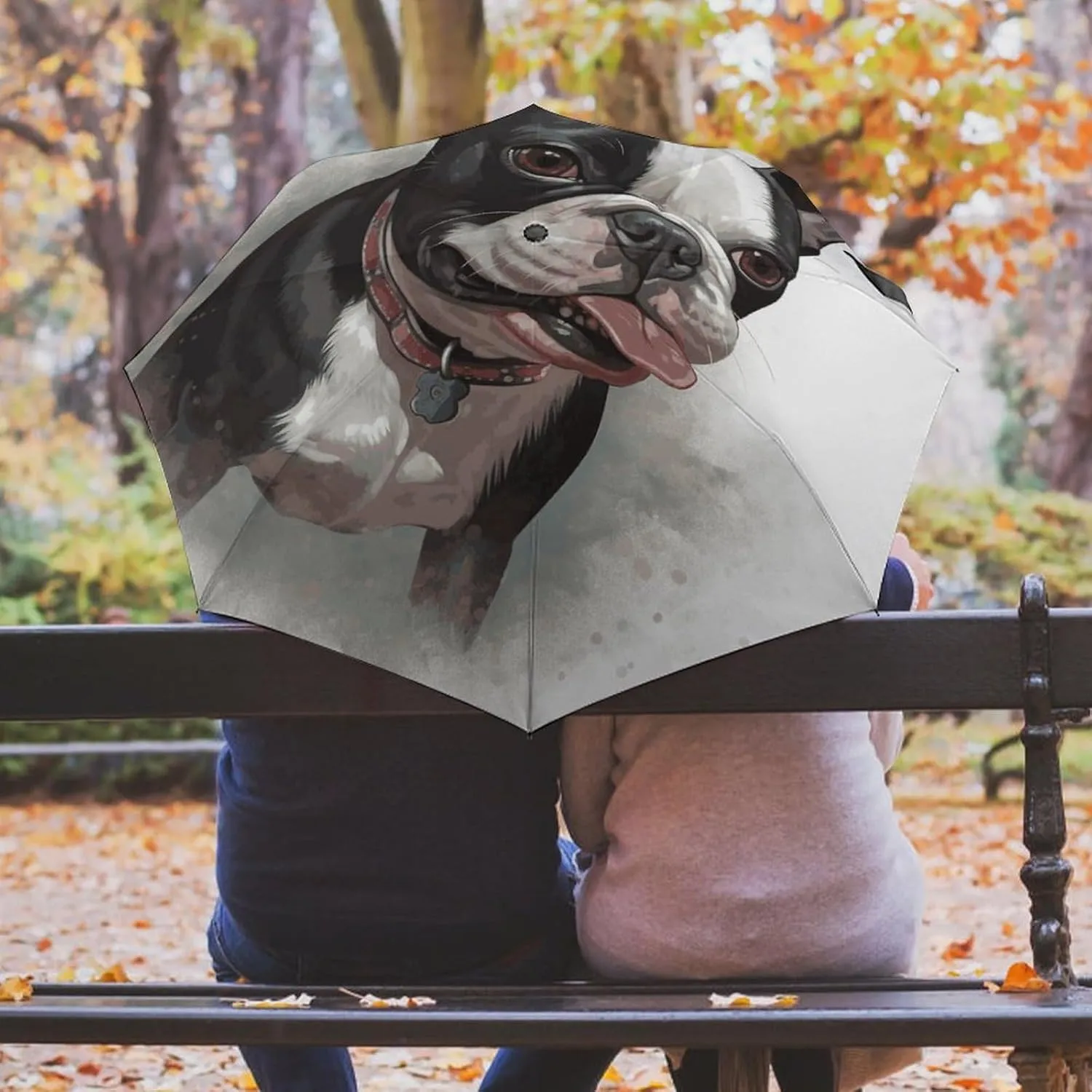 Boston Terrier Umbrellas for Rain Portable Travel Umbrellas Lightweight Automatic Windproof Folding Umbrella Compact Outdoor Beach Umbrella for Women, Men