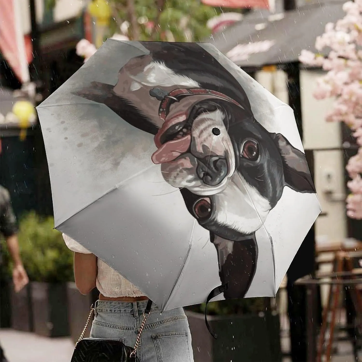 Boston Terrier Umbrellas for Rain Portable Travel Umbrellas Lightweight Automatic Windproof Folding Umbrella Compact Outdoor Beach Umbrella for Women, Men