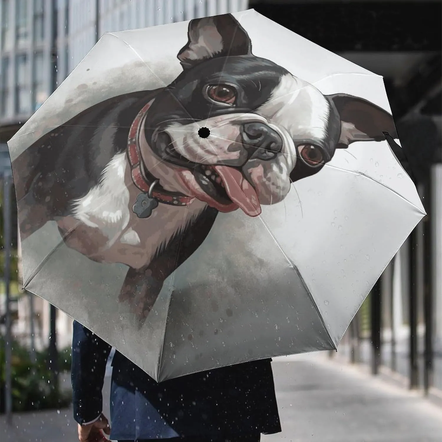 Boston Terrier Umbrellas for Rain Portable Travel Umbrellas Lightweight Automatic Windproof Folding Umbrella Compact Outdoor Beach Umbrella for Women, Men