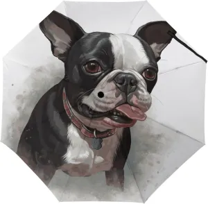 Boston Terrier Umbrellas for Rain Portable Travel Umbrellas Lightweight Automatic Windproof Folding Umbrella Compact Outdoor Beach Umbrella for Women, Men