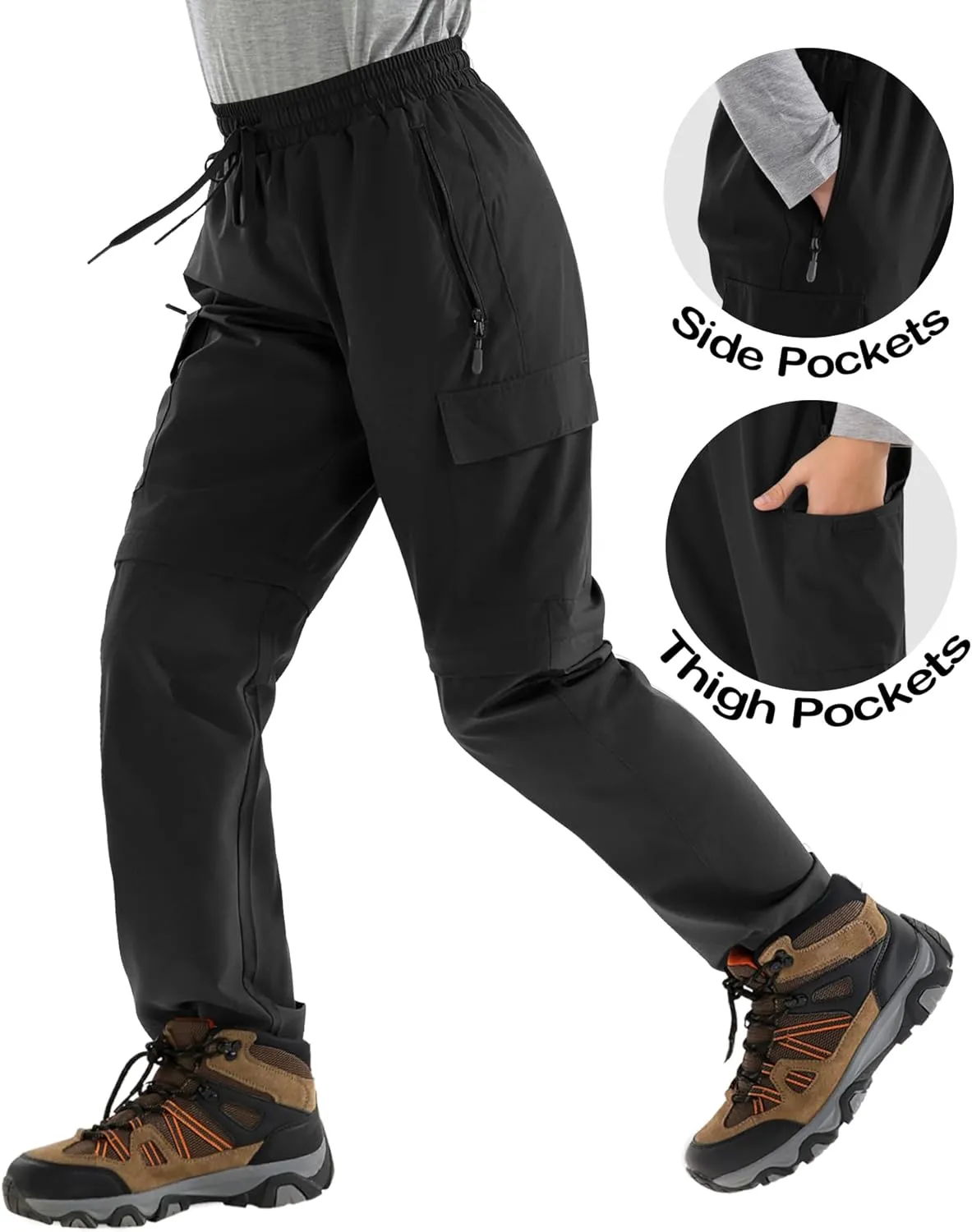 Boys Hiking Cargo Pants Kids Convertible Lightweight Quick Dry Girls Outdoor Waterproof Zip Off School Trousers