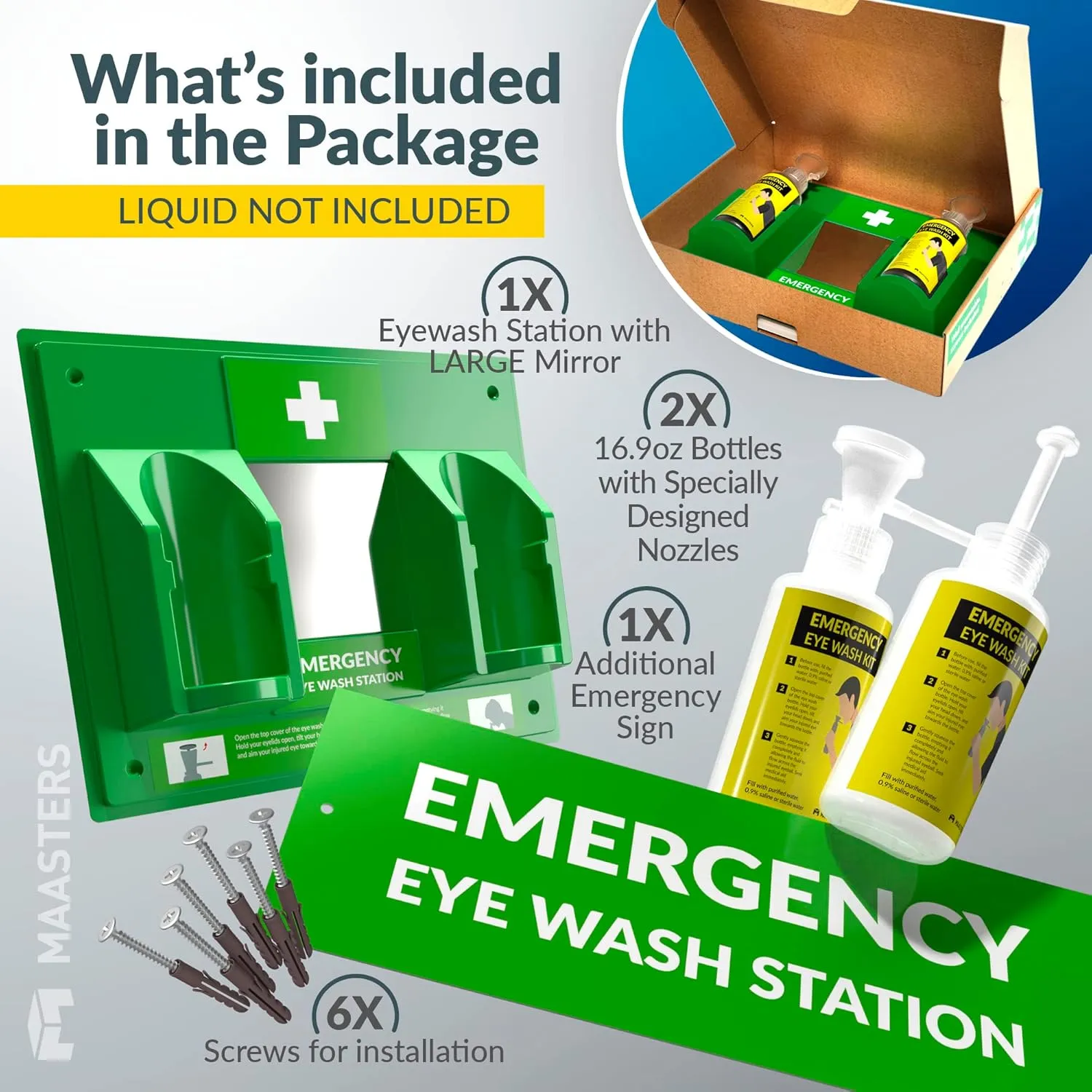 BPA Free Portable Eye Wash Station OSHA Approved - Wall-Mounted First Aid Eye Wash Kit w/Mirror & 2X 16oz Empty Bottles - No Eye Wash Solution Included - Emergency Eyewash - Set of 1