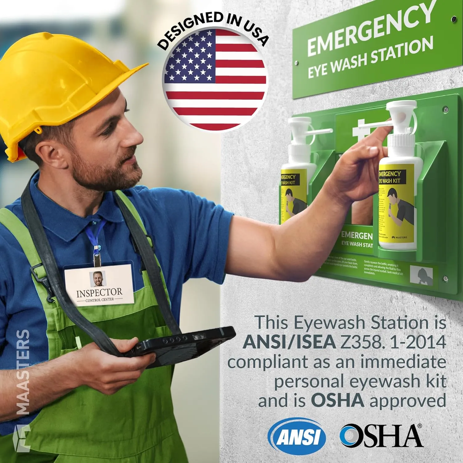 BPA Free Portable Eye Wash Station OSHA Approved - Wall-Mounted First Aid Eye Wash Kit w/Mirror & 2X 16oz Empty Bottles - No Eye Wash Solution Included - Emergency Eyewash - Set of 1