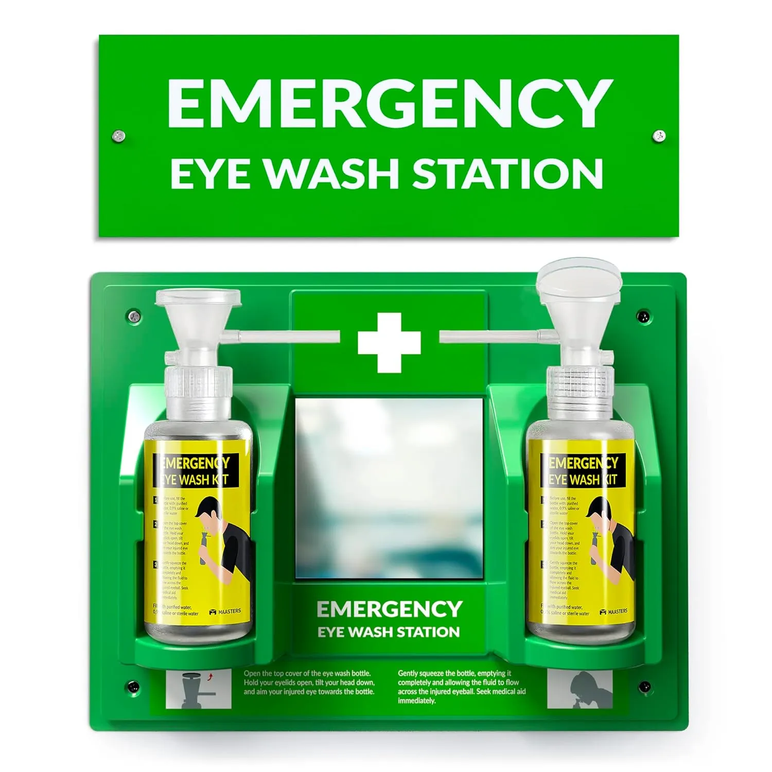 BPA Free Portable Eye Wash Station OSHA Approved - Wall-Mounted First Aid Eye Wash Kit w/Mirror & 2X 16oz Empty Bottles - No Eye Wash Solution Included - Emergency Eyewash - Set of 1