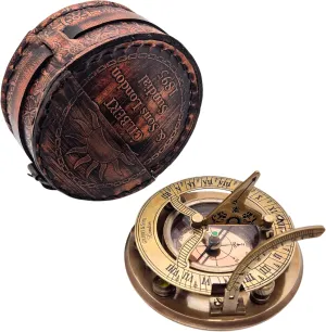 Brass & Copper Sundial Compass – Engraved Sundial Clock with Lid for Hiking, Camping, and Navigation – Handmade Nautical Compass, Great Gift for Hikers & Travelers