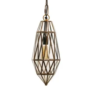 Brass Glass Hanging Hexagonal Lantern