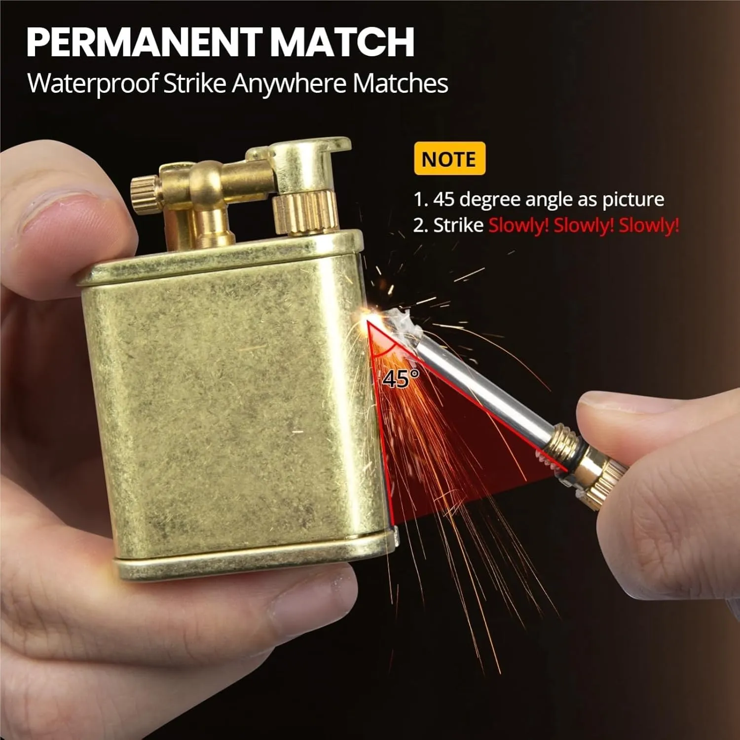 Brass Old-Fashioned Kerosene Windproof Lighter, Permanent Matches, refillable Fuel, Drop-Proof, wear-Resistant and Waterproof Portable Lighter, Classic Gift for Men (Kerosene not Included)(White)