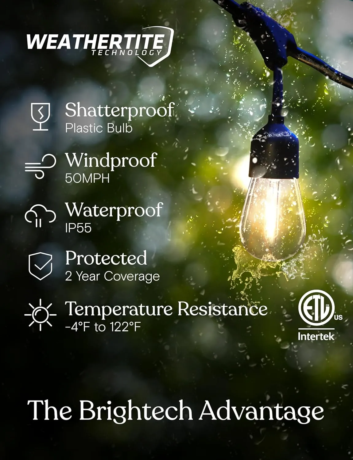 Brightech Ambience Pro – Solar Power Remote Control Outdoor String Lights with Edison Bulbs – Shatterproof, Commercial Grade LED Waterproof Patio Lights – 1W, 3,000K, Hanging, 48 ft