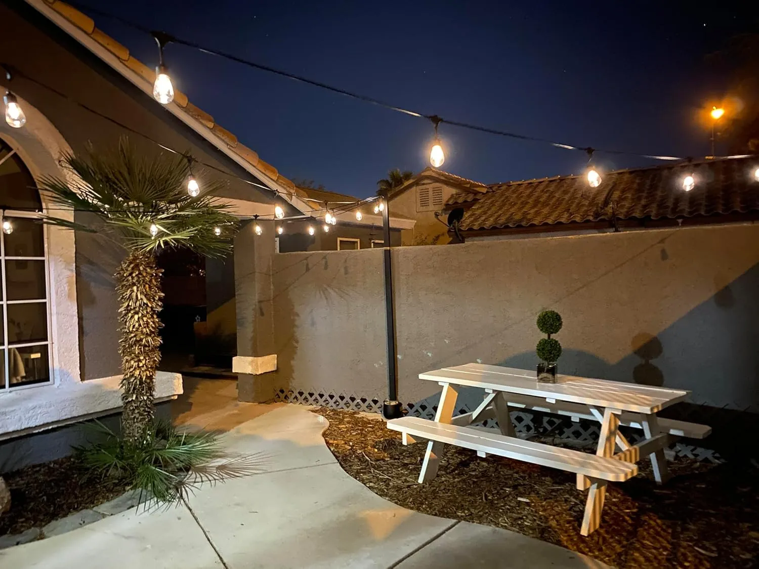 Brightech Ambience Pro - Waterproof, Solar Power Outdoor String Lights - 48 Ft Hanging Edison Bulbs Create Bistro Ambience in Your Yard - Commercial Grade, Shatterproof - 1W LED, Soft White Light