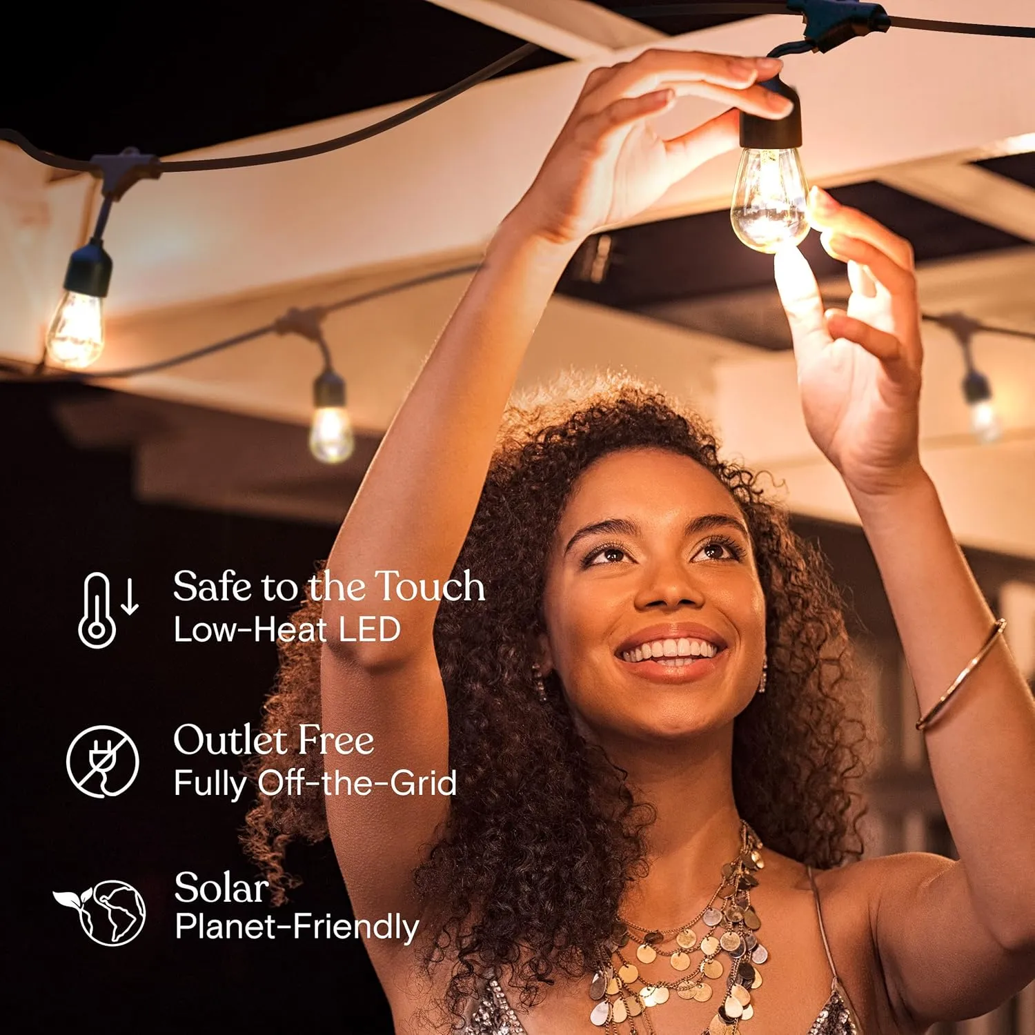 Brightech Ambience Pro - Waterproof, Solar Power Outdoor String Lights - 48 Ft Hanging Edison Bulbs Create Bistro Ambience in Your Yard - Commercial Grade, Shatterproof - 1W LED, Soft White Light