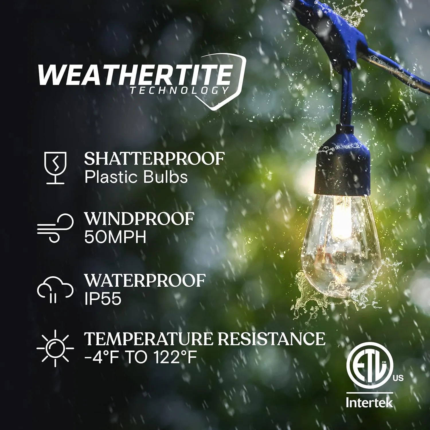Brightech Ambience Pro - Waterproof, Solar Power Outdoor String Lights - 48 Ft Hanging Edison Bulbs Create Bistro Ambience in Your Yard - Commercial Grade, Shatterproof - 1W LED, Soft White Light