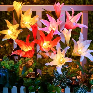 Brightown Solar Lights Outdoor, 4 Pack Solar Garden Lights with Larger & More Realistic Lily Flowers, Waterproof Outdoor Solar Lights for Yard Patio Lawn Pot Decoration