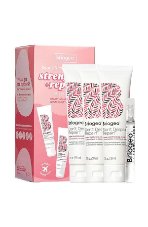 Briogeo Don't Despair, Repair! Strenthen   Repair Minis Kit, Repairs Dry, Damaged or Color Treated Hair,Travel Kit, Strengthens Hair, Hydrates Dry Hair, Vegan, Cruelty-Free, 4-Piece Set