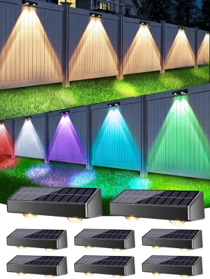 Brizled Solar Fence Lights Outdoor, 8 Pack 11 Modes & 9 Colors - Warm White/Cool White/RGB Color Changing Solar Wall Lights, 100 Lumens IP65 Waterproof Outdoor Lighting for Railing Wall Fence Deck