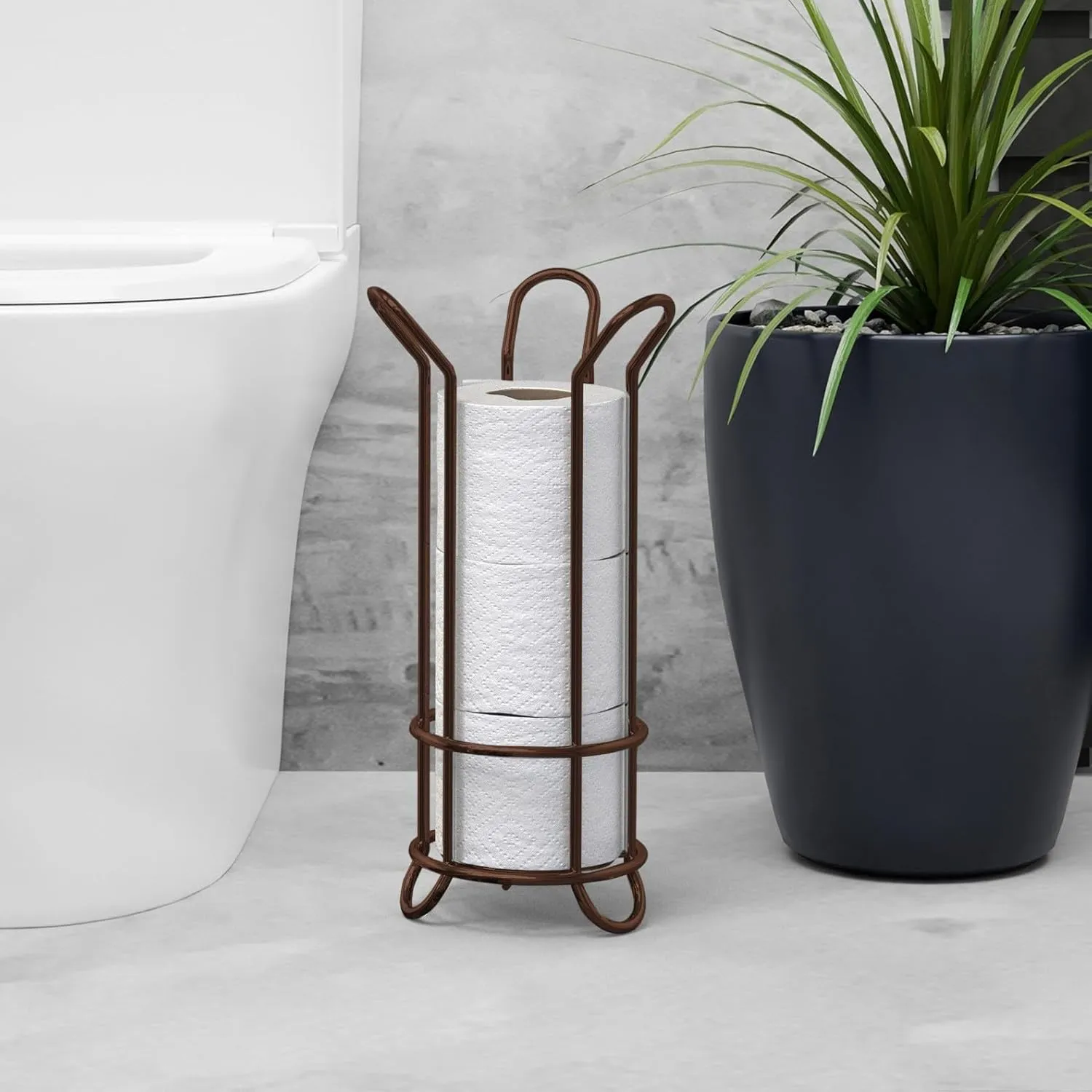 BROOKSTONE, Bronze Toilet Paper Holder, Freestanding Bathroom Tissue Organizer, Minimalistic Storage Solution, Stylish Design [Holds MEGA Rolls]