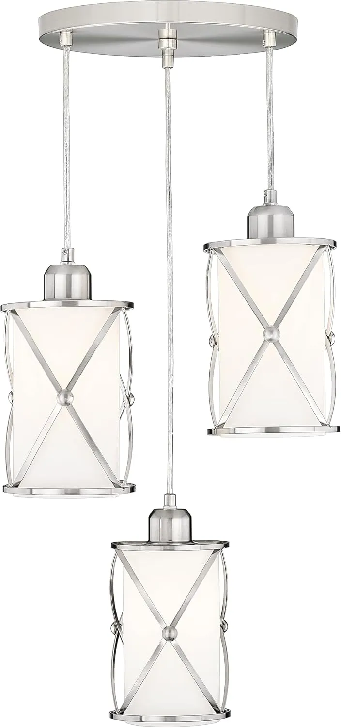 Brushed Nickel Dining Room Chandelier Light Fixture, 3-Light Pendant Lighting with Frosted Glass, Modern Kitchen Island Cluster Hanging Pendant Lights for Sink, CH9176BNW3