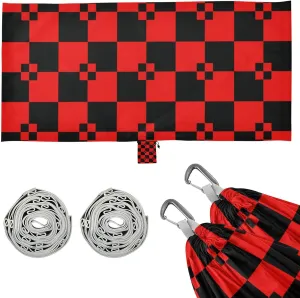 Buffalo Plaid Black Red Outdoor Hammock with Hanging Rope Swing Hammock for Patio Backyard Lounge Base