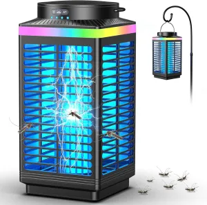 Bug Zapper Outdoor Cordless, 4200V Electric Mosquito Zapper with LED Blue Light, 3 in 1 Portable & Rechargeable Bug Zapper Outdoor Waterproof IP67, Wireless Hanging Fly Zapper for Camping Patio,Black