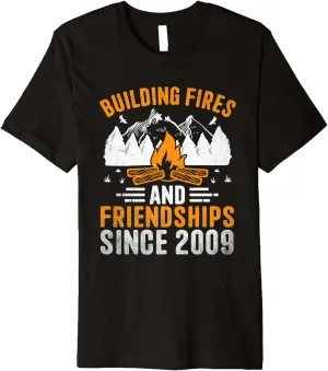 Building Fires And Friendships Since 2009 Camping Scout Premium T-Shirt