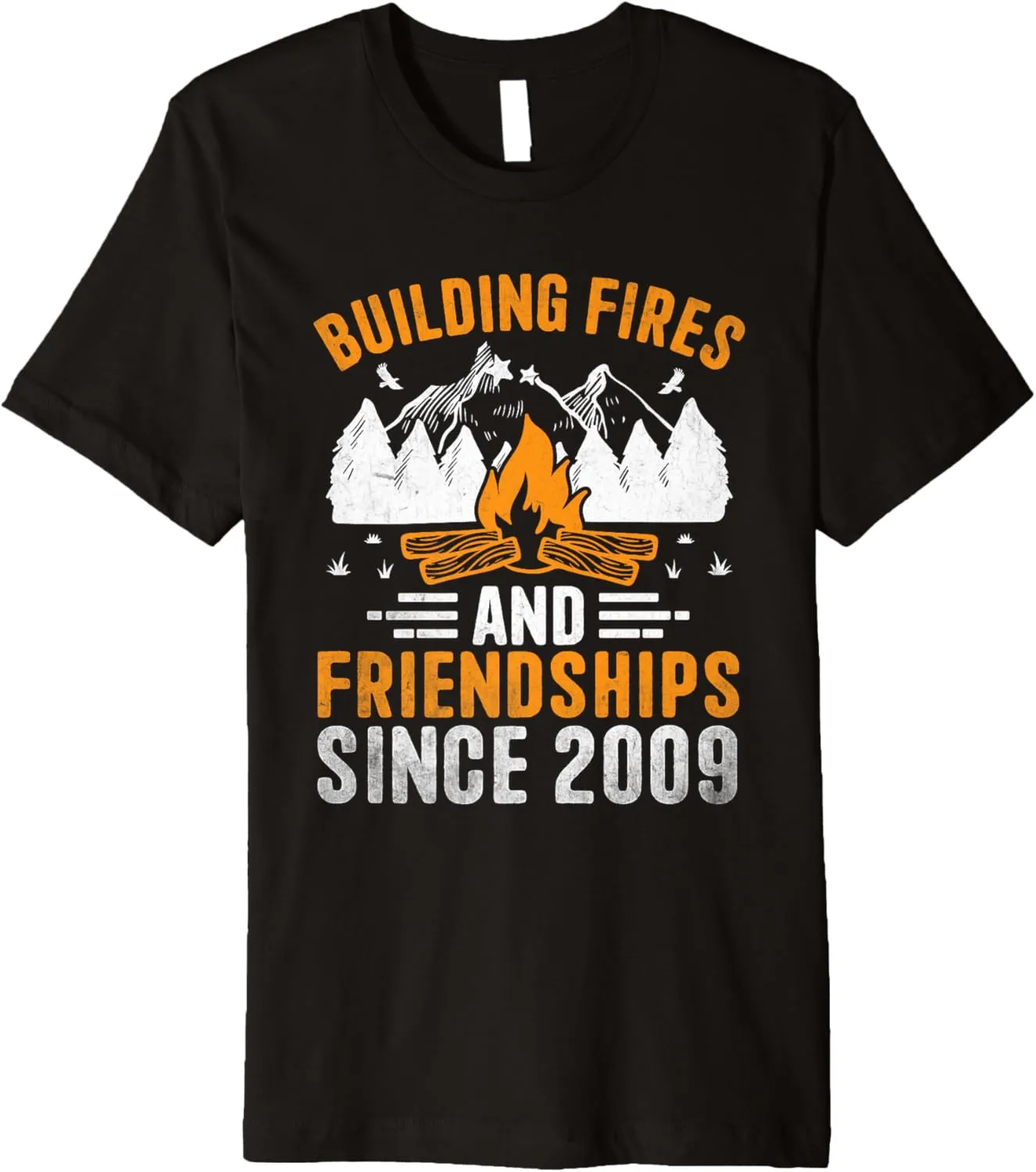 Building Fires And Friendships Since 2009 Camping Scout Premium T-Shirt
