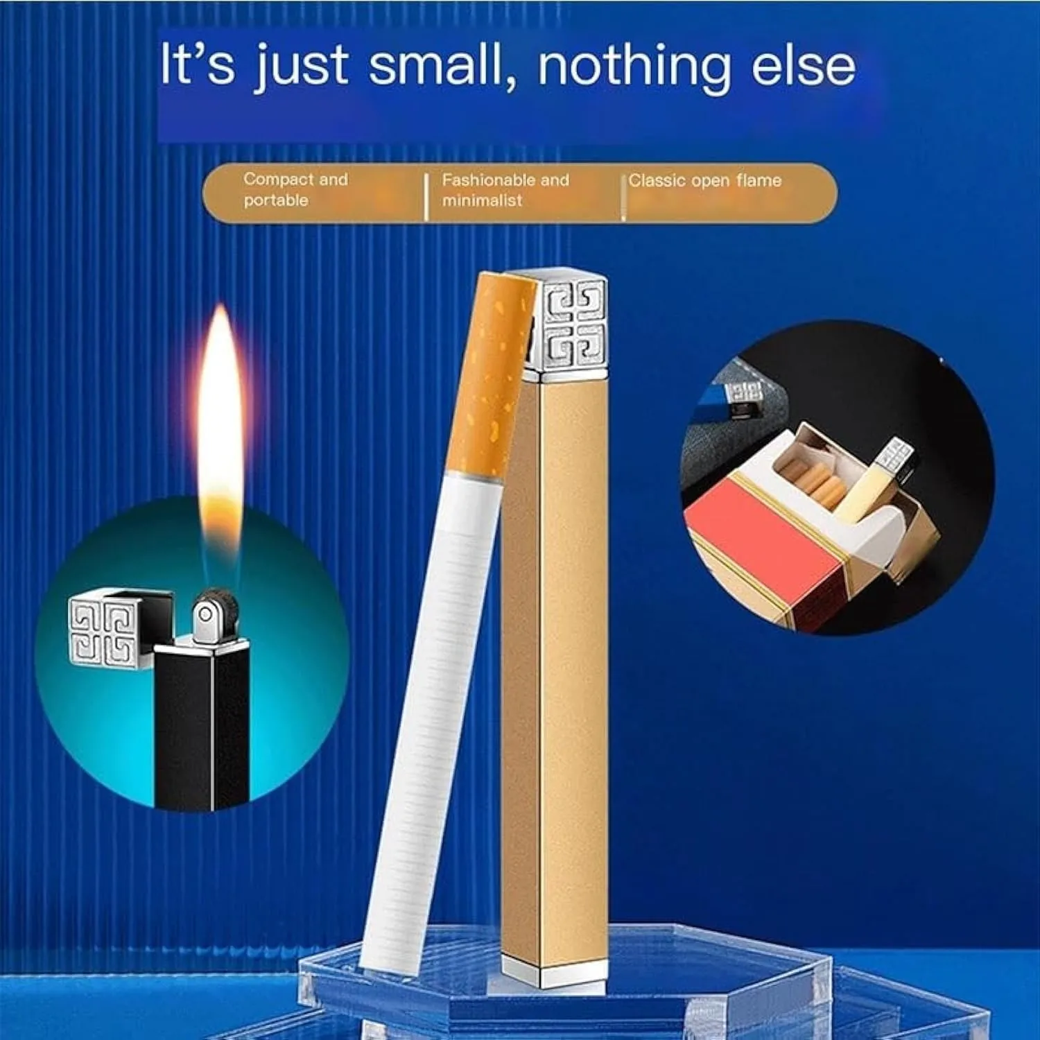 Butane Lighter, Soft Flame, Refillable, Grinding Wheel Flint Ignition, Compact Body, Adjustable Flame, Gift(Blue)