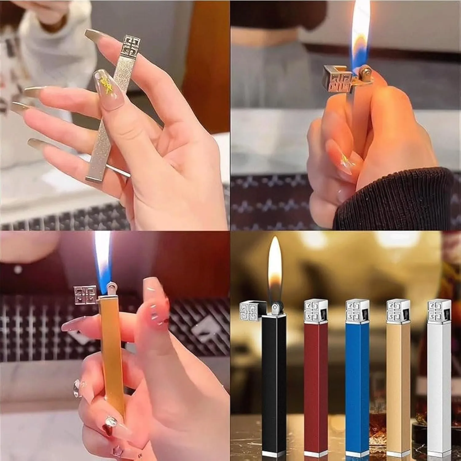 Butane Lighter, Soft Flame, Refillable, Grinding Wheel Flint Ignition, Compact Body, Adjustable Flame, Gift(Blue)