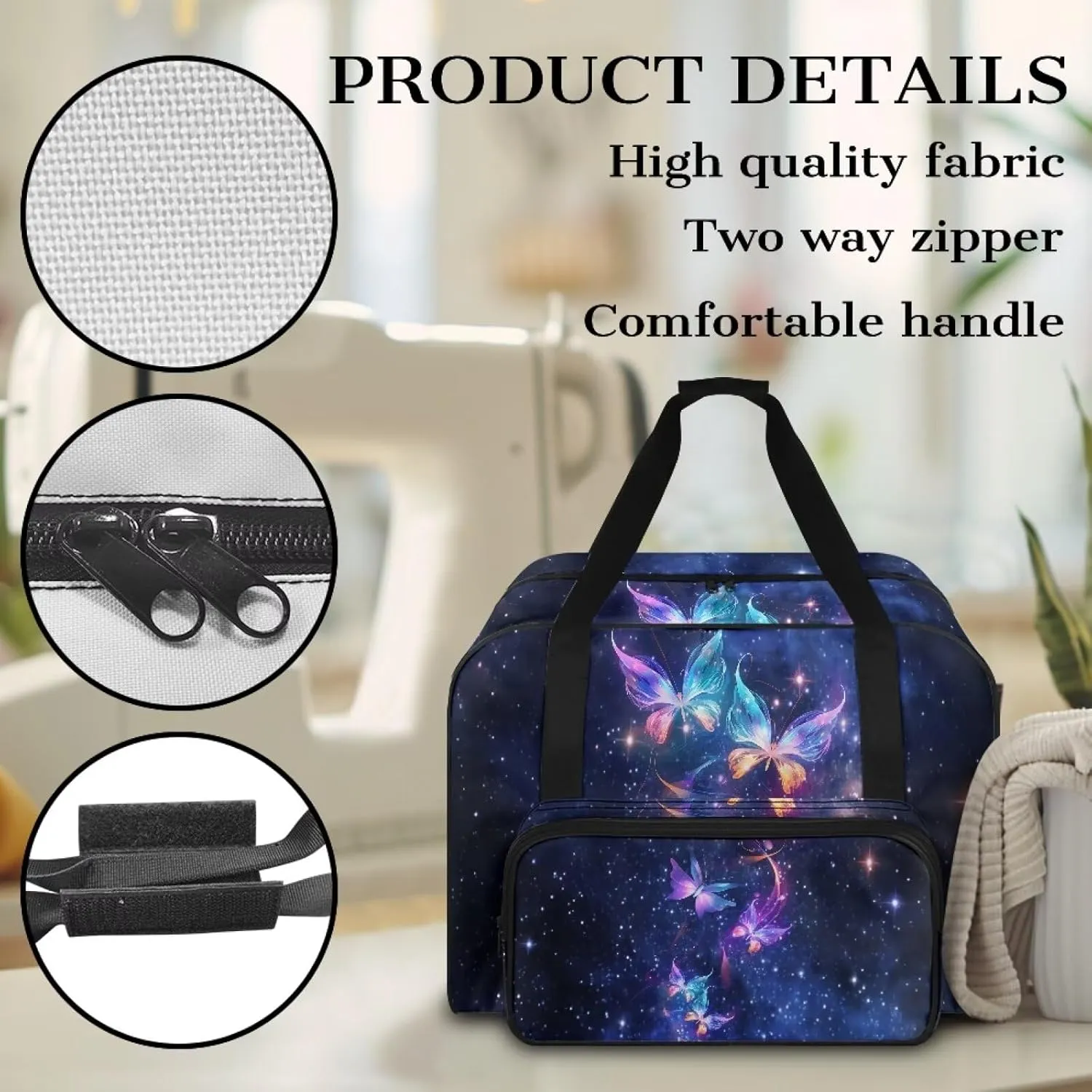 Butterfly Galaxy Sewing Machine Carrying Case Large Capacity Sewing Bag with Handle, Sewing Machine Carrier Protector Travel Bag Organizer for Most Singer, Brother Sewing Machines