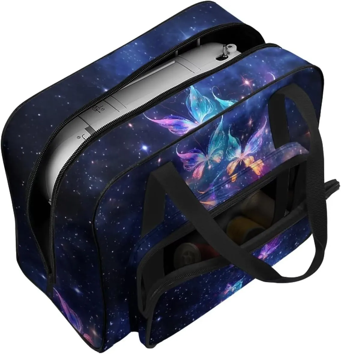 Butterfly Galaxy Sewing Machine Carrying Case Large Capacity Sewing Bag with Handle, Sewing Machine Carrier Protector Travel Bag Organizer for Most Singer, Brother Sewing Machines