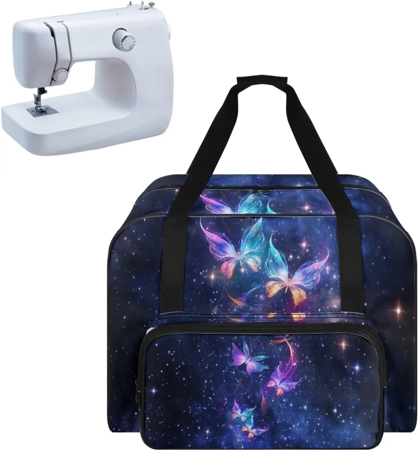 Butterfly Galaxy Sewing Machine Carrying Case Large Capacity Sewing Bag with Handle, Sewing Machine Carrier Protector Travel Bag Organizer for Most Singer, Brother Sewing Machines