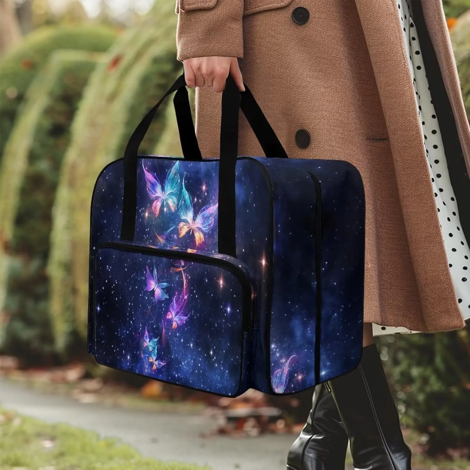 Butterfly Galaxy Sewing Machine Carrying Case Large Capacity Sewing Bag with Handle, Sewing Machine Carrier Protector Travel Bag Organizer for Most Singer, Brother Sewing Machines