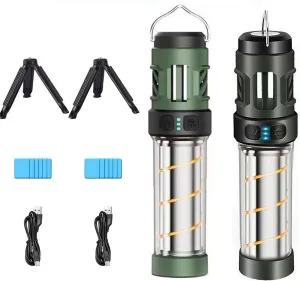 Buzz Defense Portable, 2025 New Upgraded Buzzdefense Dual Mode Camping Lantern, 3000 mAh USB-C Recharged Waterproof Outdoor Lamp, LED Camping Light for Outdoor, Garden, Picnic (Black Green 2 Pcs)