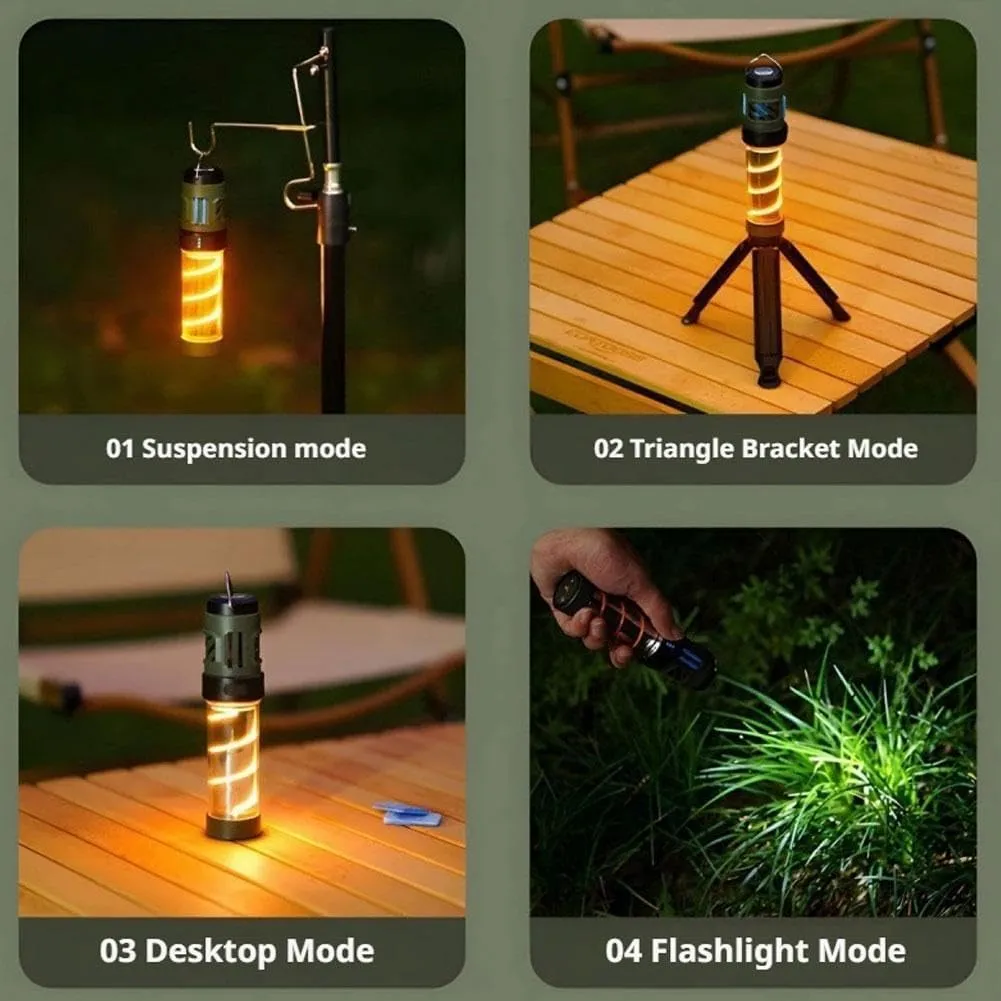 Buzz Defense Portable, 2025 New Upgraded Buzzdefense Dual Mode Camping Lantern, 3000 mAh USB-C Recharged Waterproof Outdoor Lamp, LED Camping Light for Outdoor, Garden, Picnic (Black Green 2 Pcs)