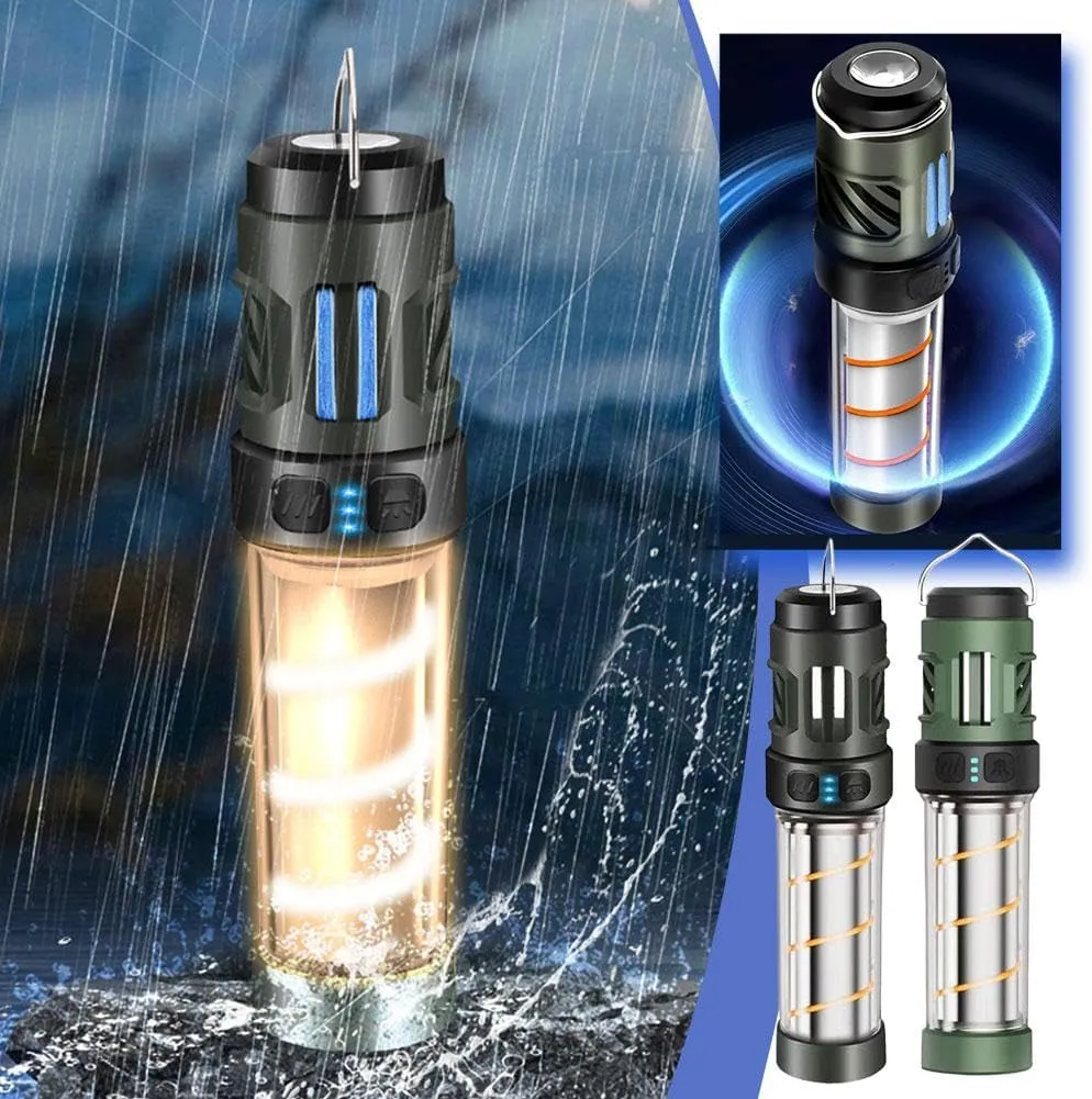 Buzz Defense Portable, 2025 New Upgraded Buzzdefense Dual Mode Camping Lantern, 3000 mAh USB-C Recharged Waterproof Outdoor Lamp, LED Camping Light for Outdoor, Garden, Picnic (Black Green 2 Pcs)