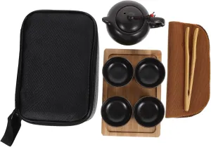 Cabilock 1Set Portable Travel Tea Set Complete Ceramic Teapot Teacups Wooden Tray Travel Bag for Outdoor Office Business Use Tea present Set for Tea Lovers