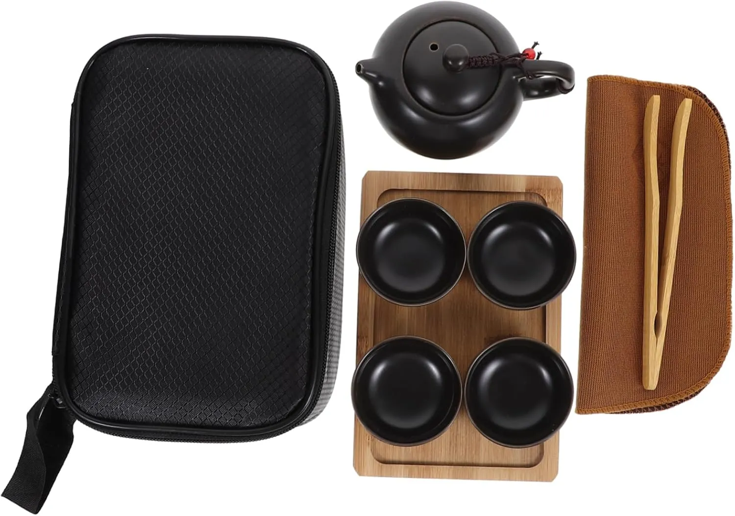 Cabilock 1Set Portable Travel Tea Set Complete Ceramic Teapot Teacups Wooden Tray Travel Bag for Outdoor Office Business Use Tea present Set for Tea Lovers