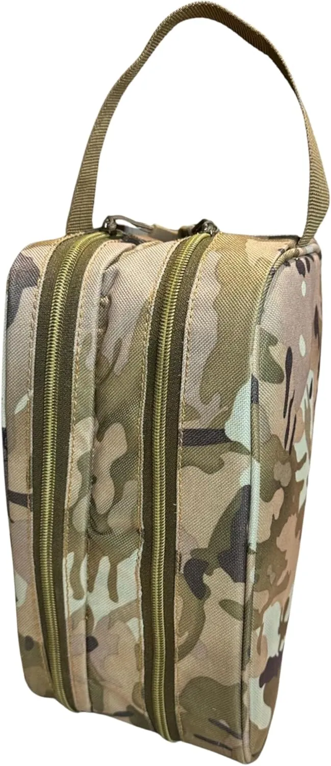 Camo Travel Toiletry Bag - 1000D Polyester Organizer Bag - Multiple Storage Compartments, Front & Back Molle Webbings - Rectangular Shape Upgraded Design - Ideal for Travel, Camping & Tools Storage