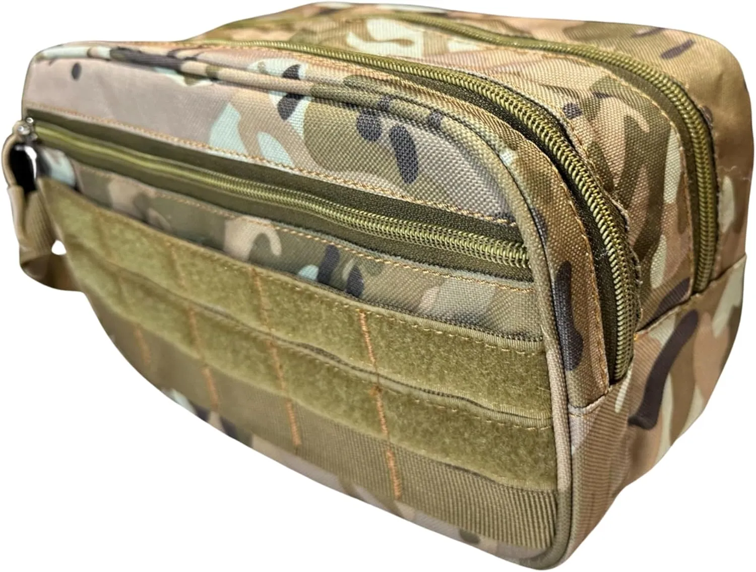 Camo Travel Toiletry Bag - 1000D Polyester Organizer Bag - Multiple Storage Compartments, Front & Back Molle Webbings - Rectangular Shape Upgraded Design - Ideal for Travel, Camping & Tools Storage